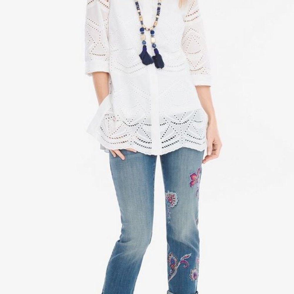 CHICOS Women's Eyelet Lace-Up Shirt - XL